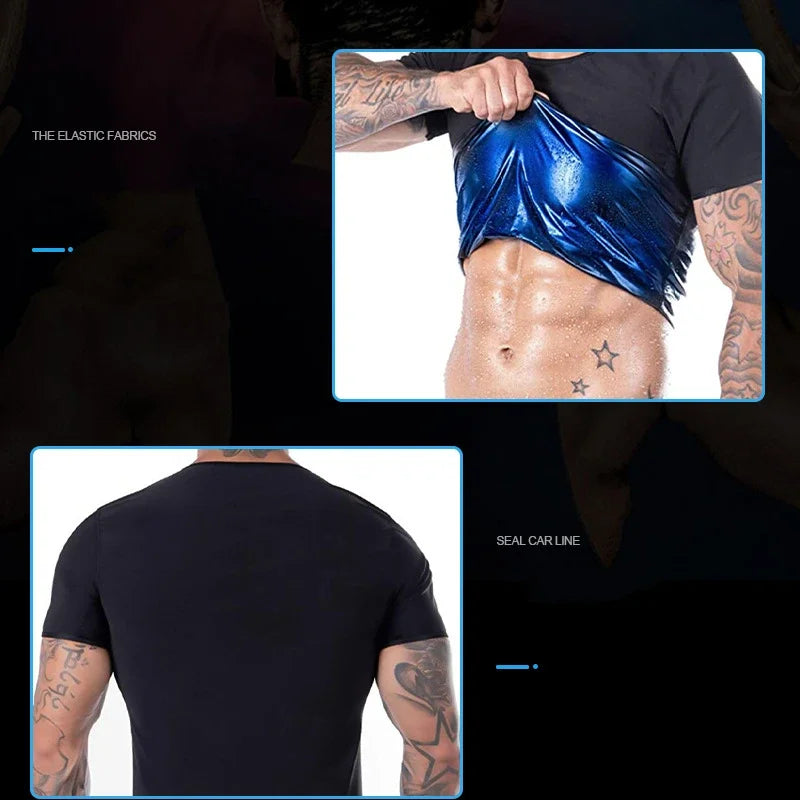 Men Sweat Sauna T-shirt Waist Trainer Slimming Suit Body Shapers Shapewear Corset Underwear Belly Control Fitness Fat Burn Tops