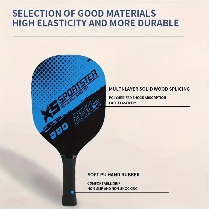 Pickleball Racket Set (2 Rackets + 4 Balls + 1 Cosmetics Bag) High-Quality Poplar Base Plate Pickleball Racket Set Outdoor Sports Special Beginners Entry Training Racket Beach Sports Equipment